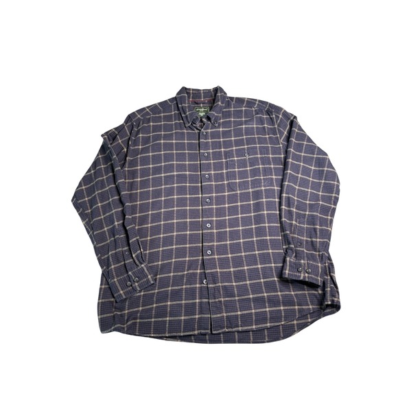 Eddie Bauer Mens Flannel Shirt XL Tall Blue Beige Plaid Button Down Cotton - Picture 1 of 9